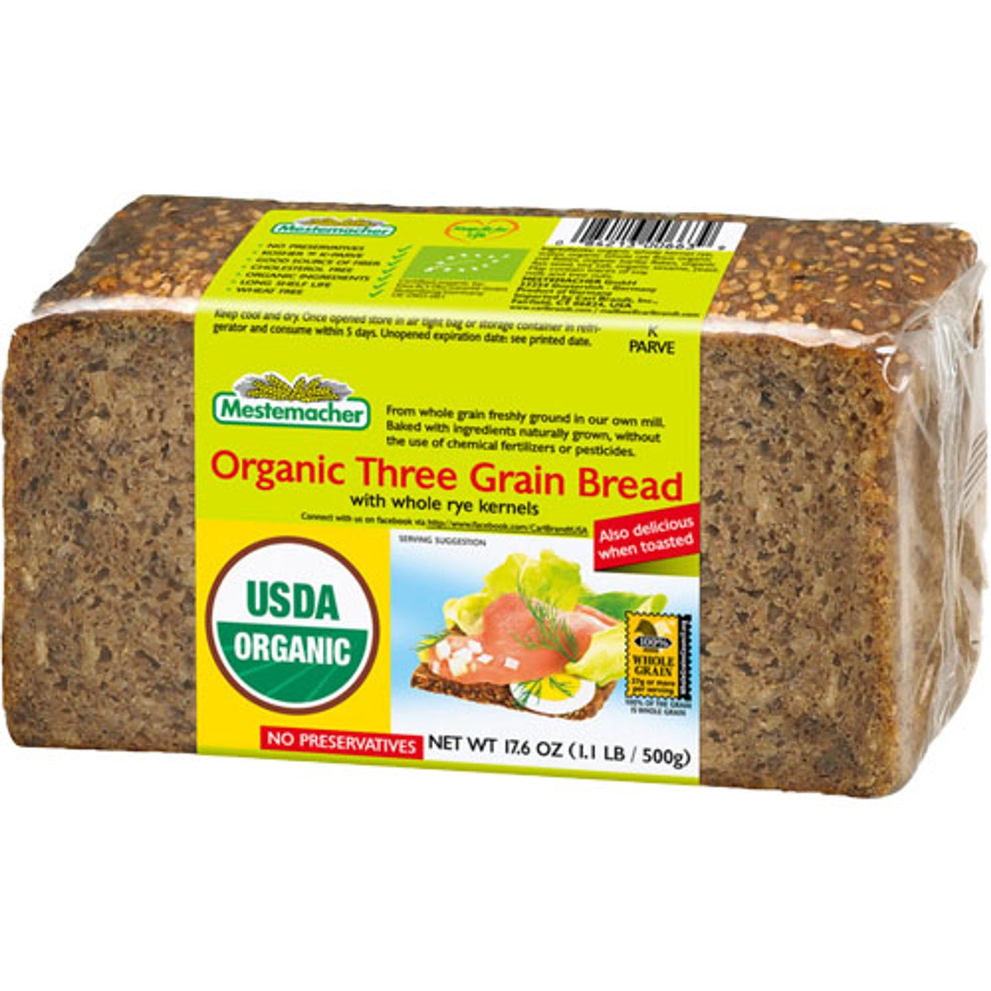 Mestemacher Organic Three Grain Bread 17.6 oz.